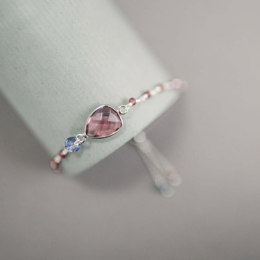 Rhodolite Garnet Adjustable Silver Gemstone Bracelet