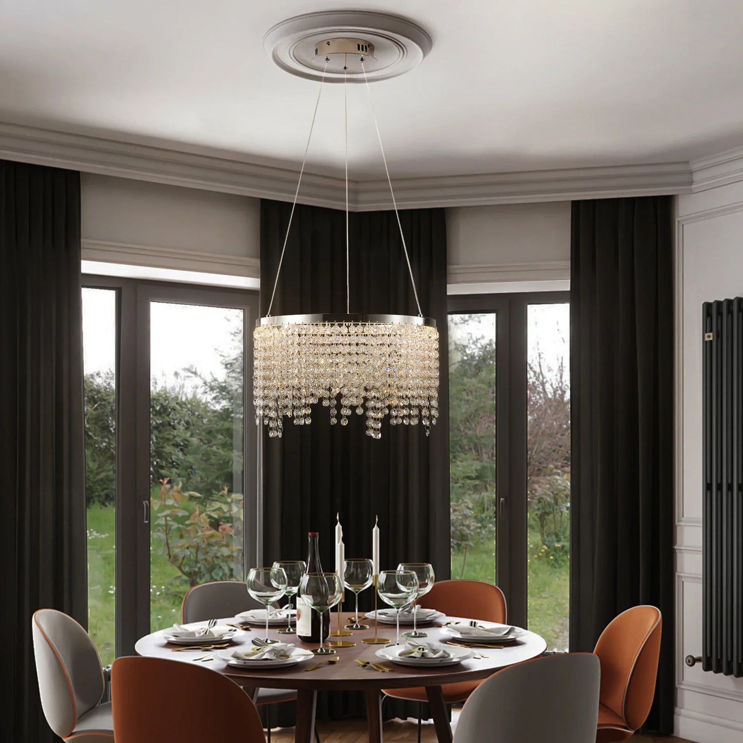 Opéra Halo 16" Crystal LED Pendant – Dimmable Luxe Chandelier with Adjustable Hue for Modern Interiors