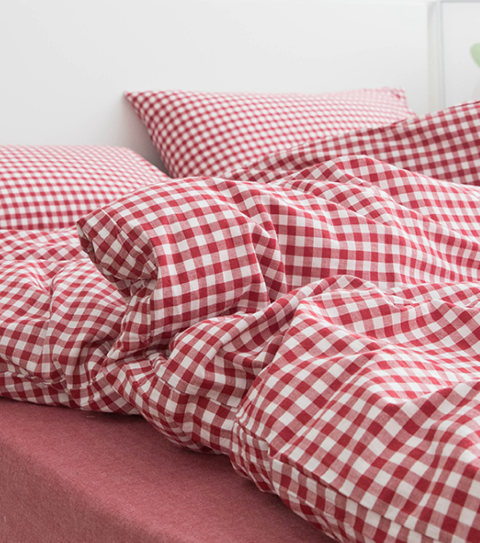 Gingham Bedding Set / Brown