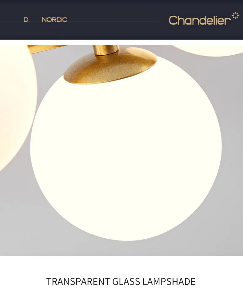 Modern Glass Ball Ceiling Chandelier | Elegant Golden Black Pendant Light For Dining Room, Kitchen Island & Living Spaces