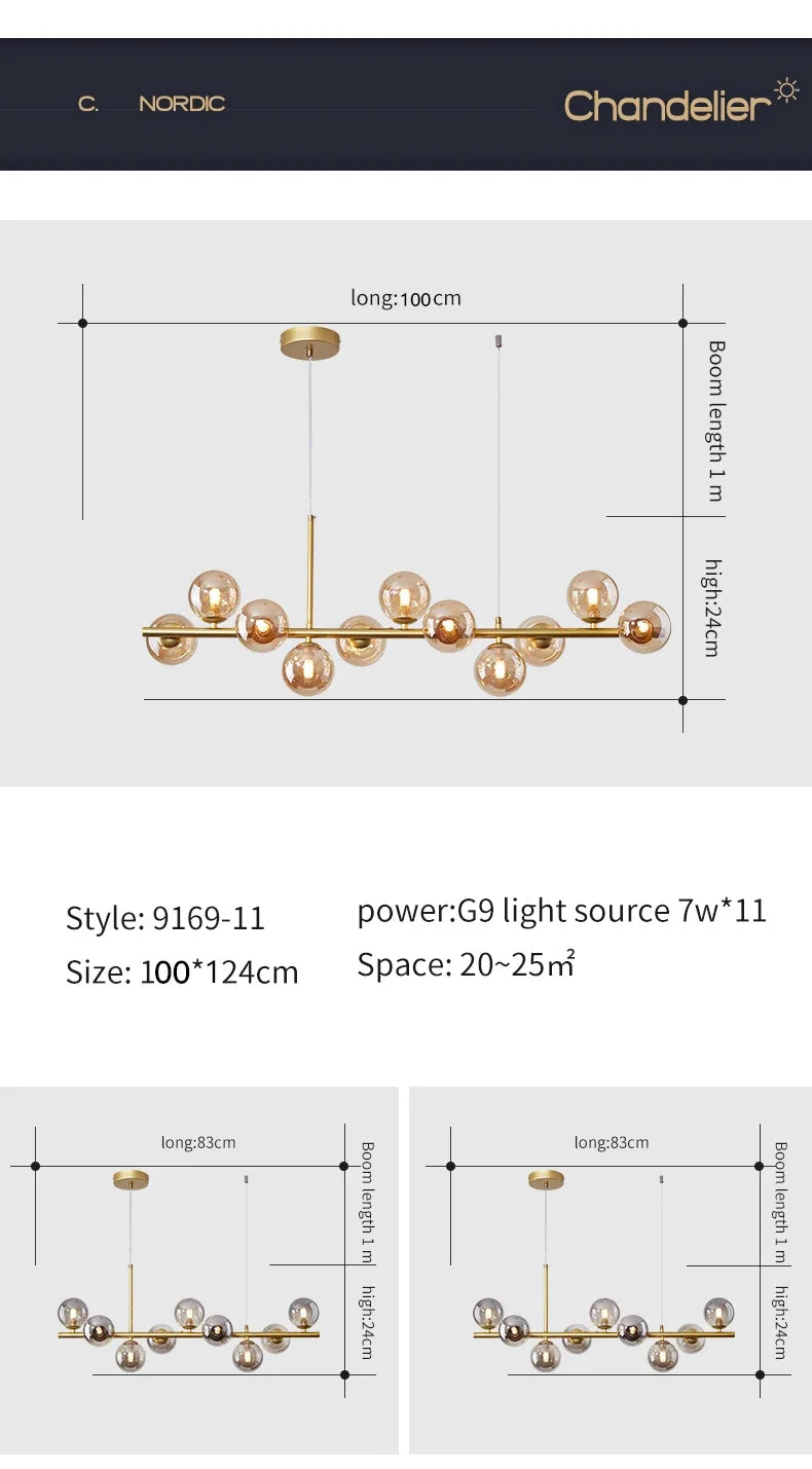 Modern Glass Ball Ceiling Chandelier | Elegant Golden Black Pendant Light For Dining Room, Kitchen Island & Living Spaces