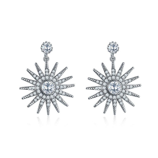 Star Dangle Earrings with White Diamond  Cubic Zirconia