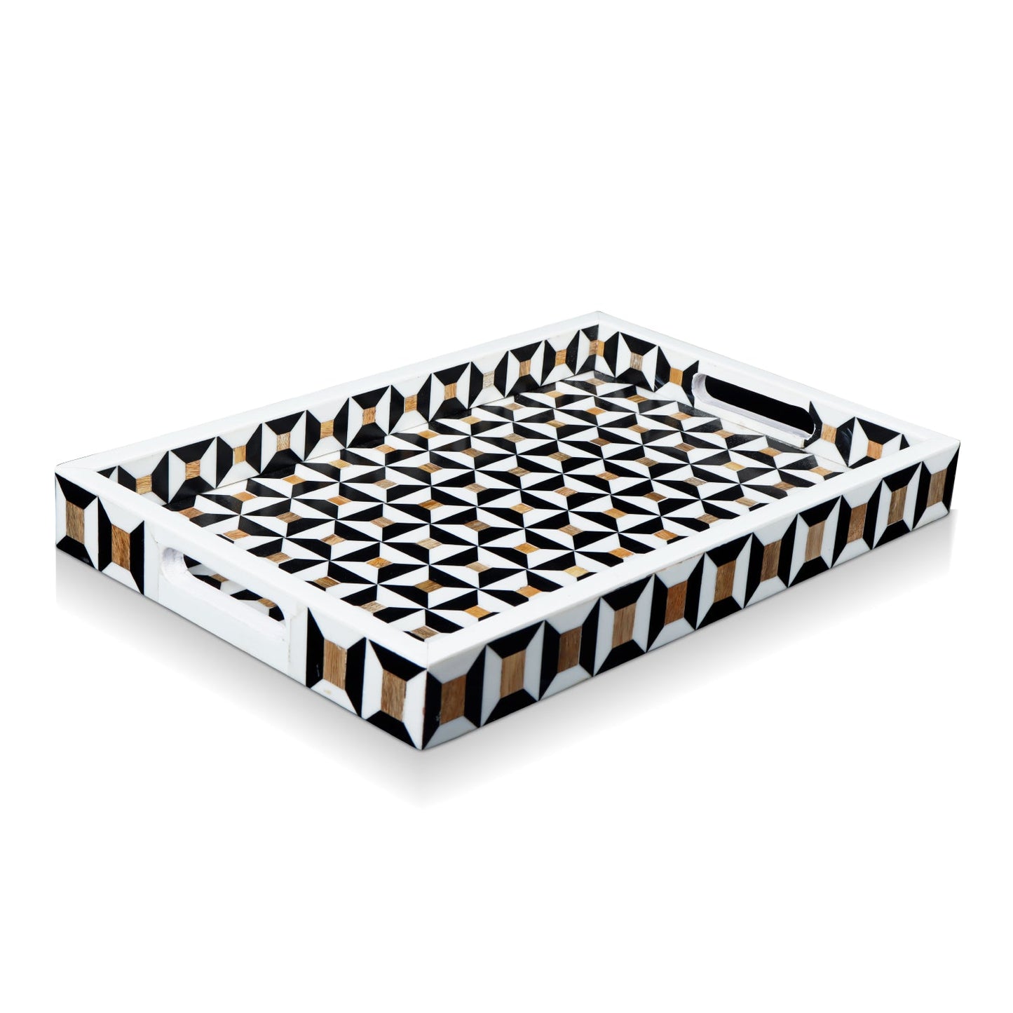 Discovery Cypher Decorative Tray 17x11 & 12x12  Black Ivory Ottoman