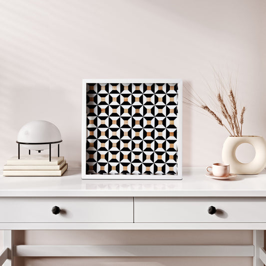 Discovery Cypher Decorative Tray 17x11 & 12x12  Black Ivory Ottoman