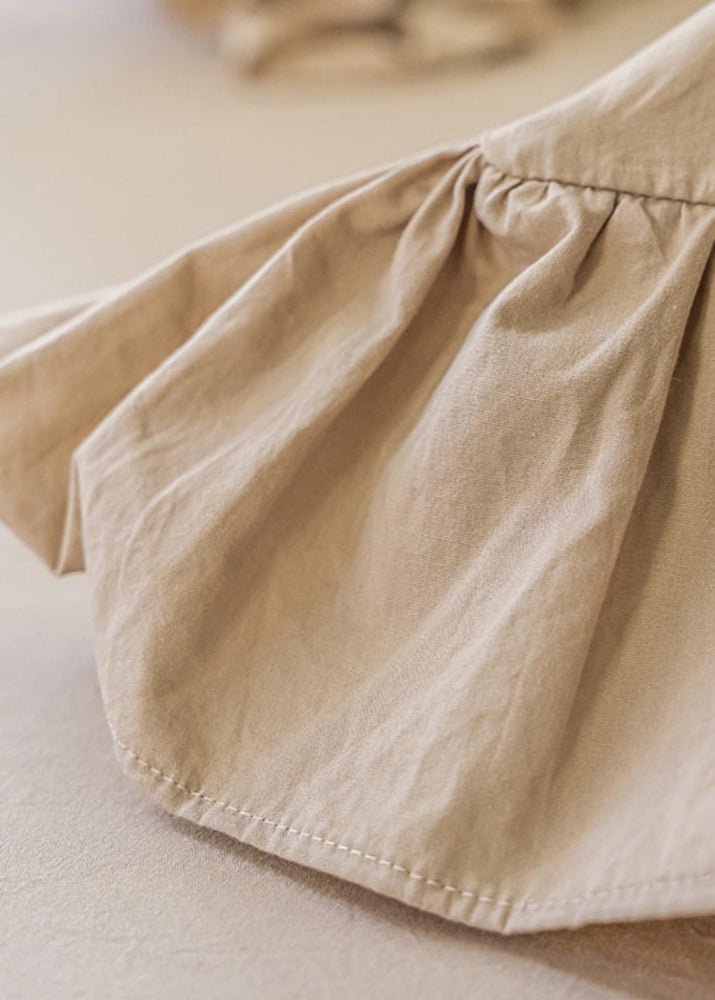 Amelia Ruffled Lace Washed Cotton Bedding Set / White & Brown