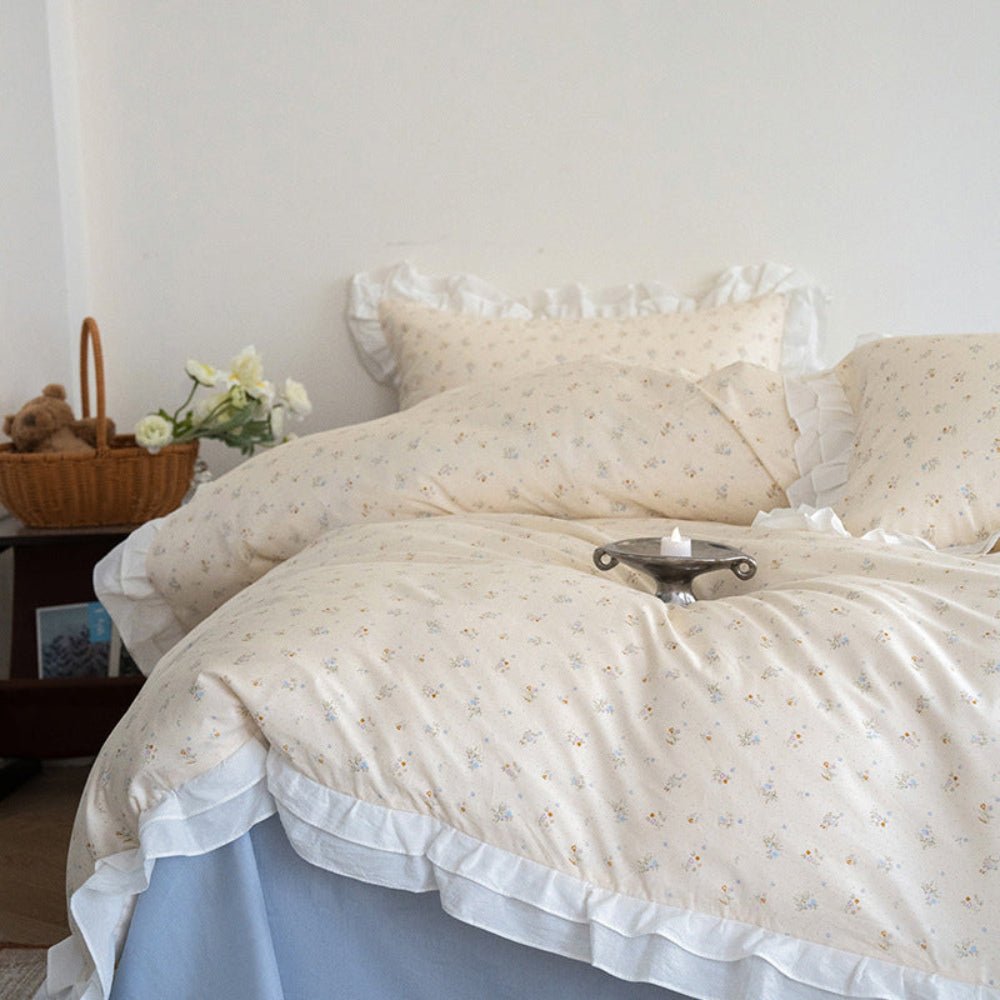 Annie Lace Ruffle Floral Bedding Set / Blue