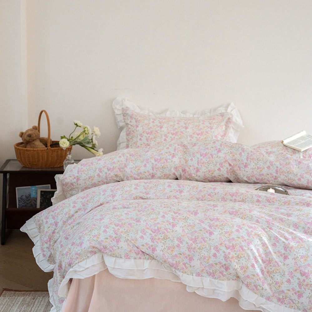 Annie Lace Ruffle Floral Bedding Set / Blue