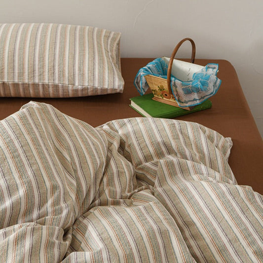 Ava Vintage Striped Cotton Bedding Set / Beige Striped
