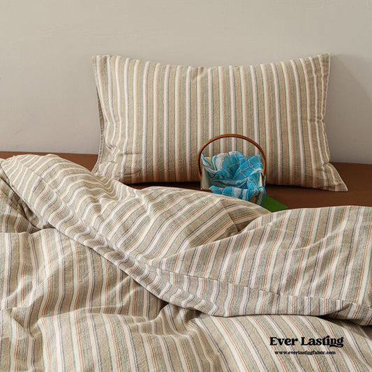Ava Vintage Striped Cotton Bedding Set / Beige Striped