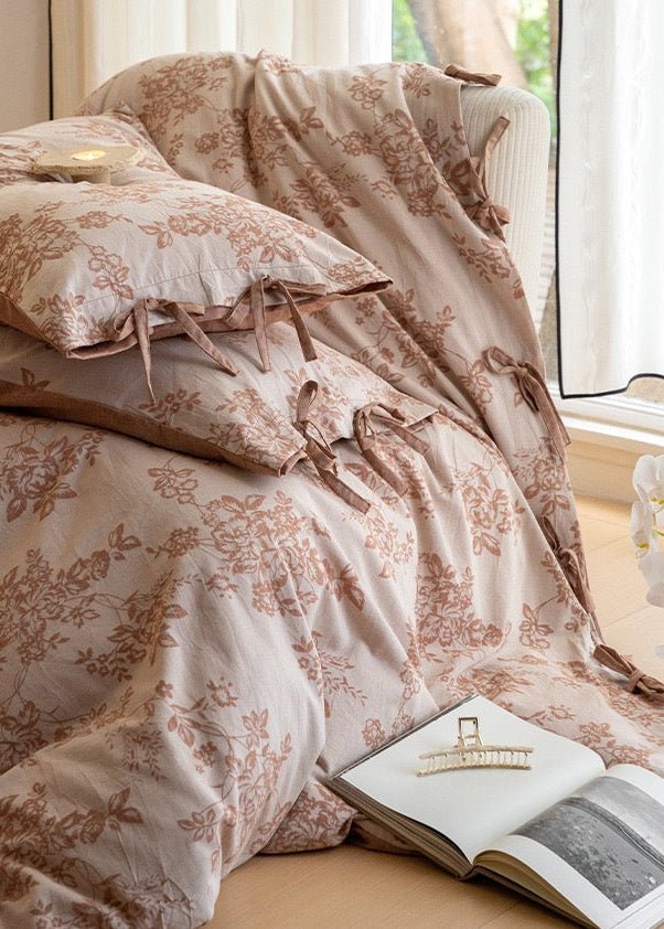 Bonnie Ribbon Bow Tie Floral Bedding Set / Dark Gray