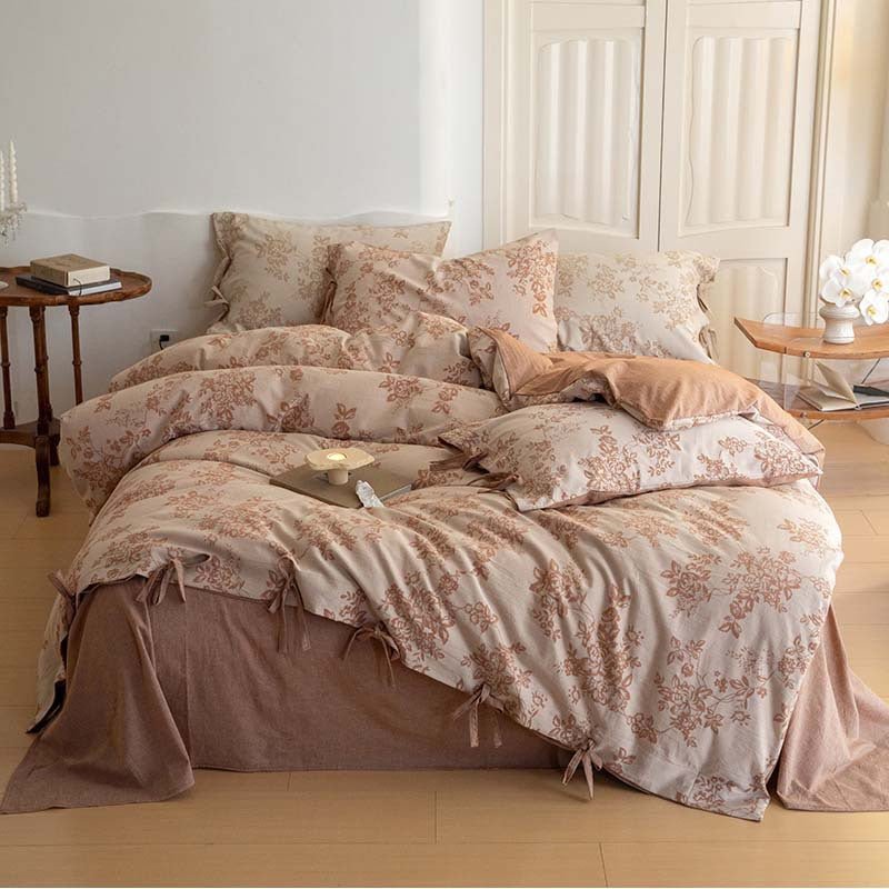 Bonnie Ribbon Bow Tie Floral Bedding Set / Pink