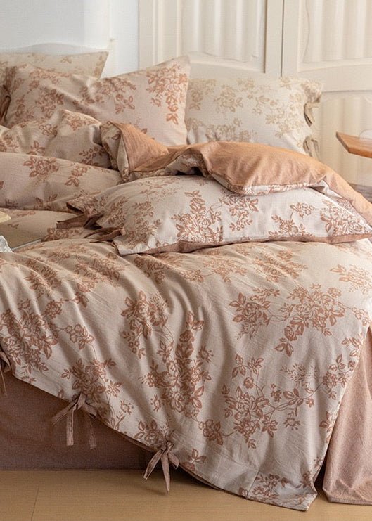 Bonnie Ribbon Bow Tie Floral Bedding Set / Dark Gray
