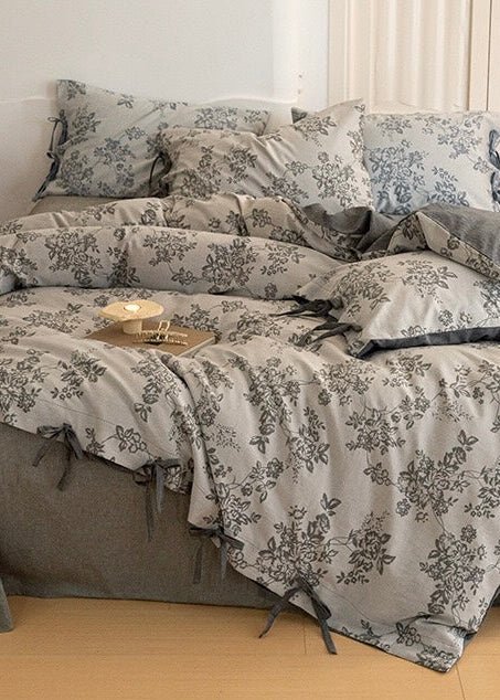 Bonnie Ribbon Bow Tie Floral Bedding Set / Brown