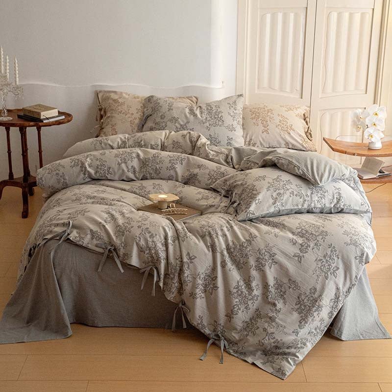 Bonnie Ribbon Bow Tie Floral Bedding Set / Khaki