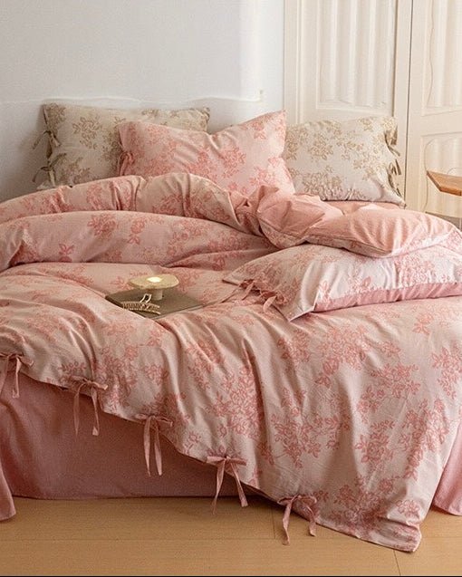Bonnie Ribbon Bow Tie Floral Bedding Set / Blue