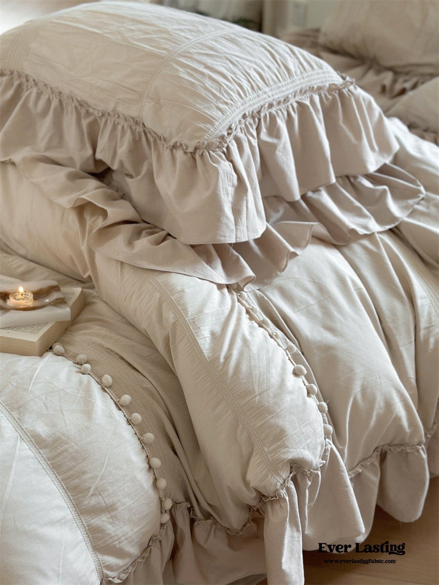 Bubble Washed Cotton Ruffle Bedding Set / Pink