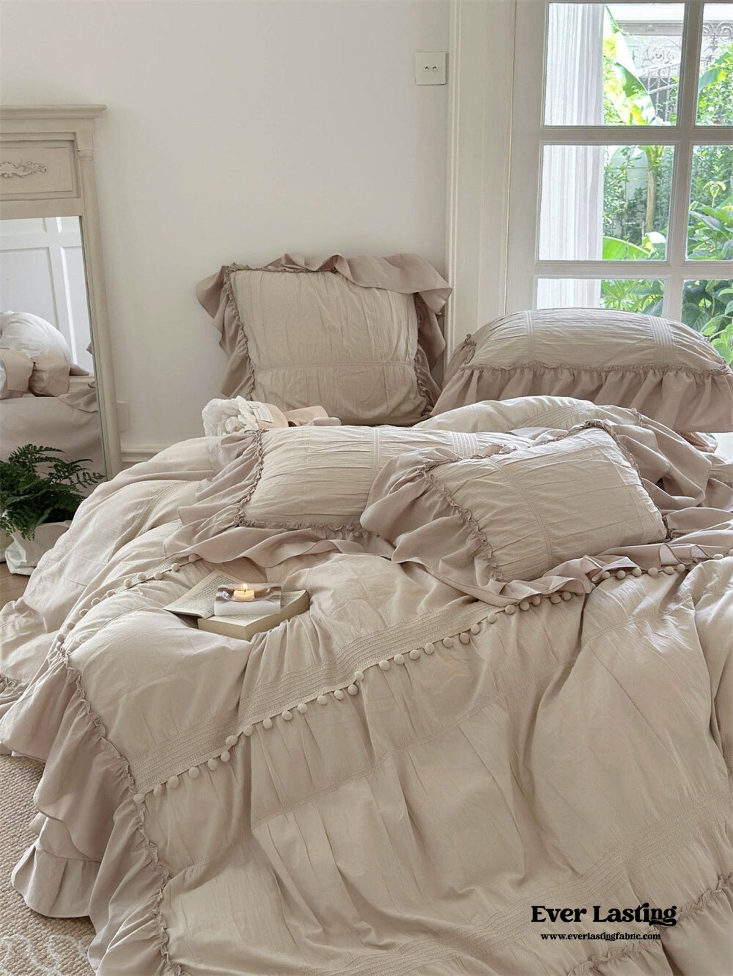 Bubble Washed Cotton Ruffle Bedding Set / Pink
