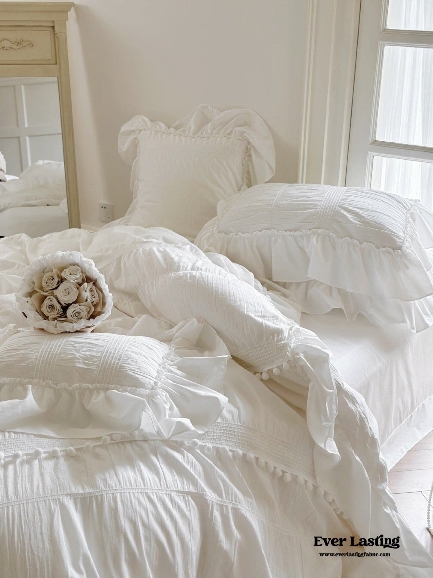 Bubble Washed Cotton Ruffle Bedding Set / Pink