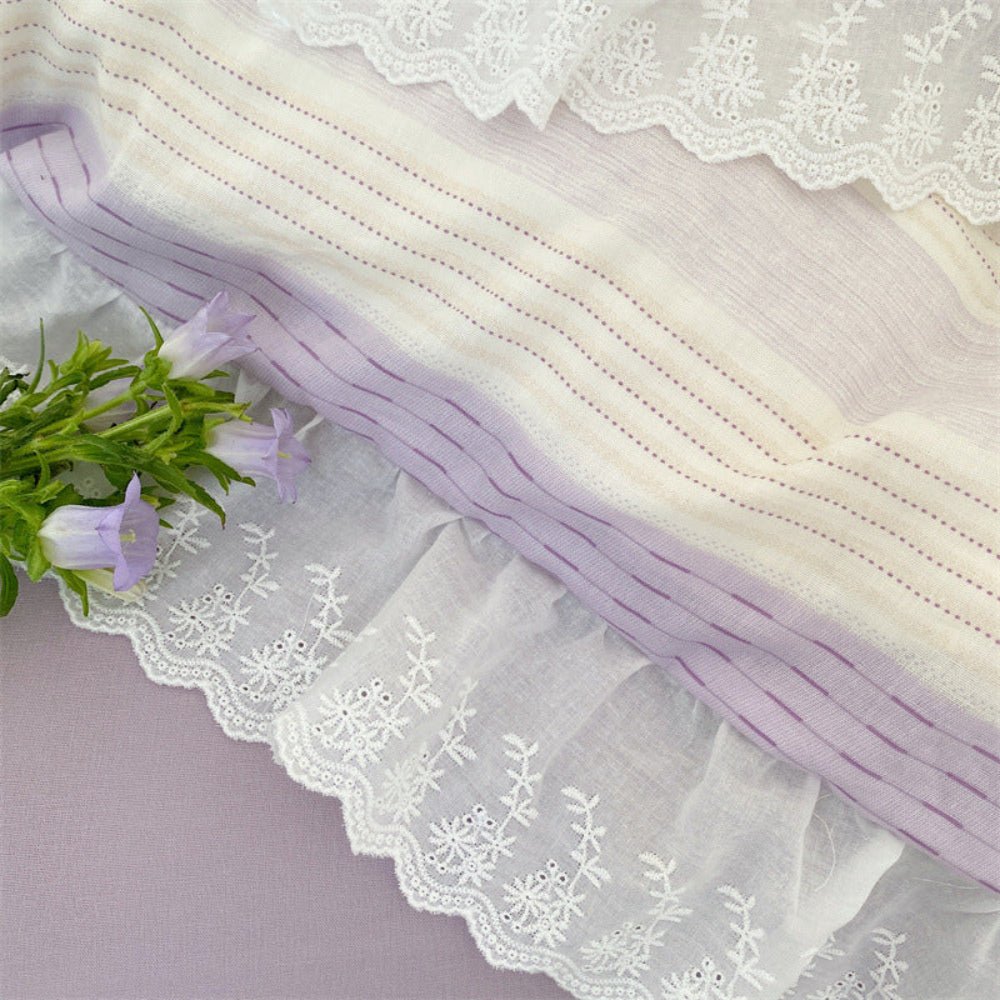 Cecilia Lace Ruffle Double Gauze Striped Bedding Set / Blue