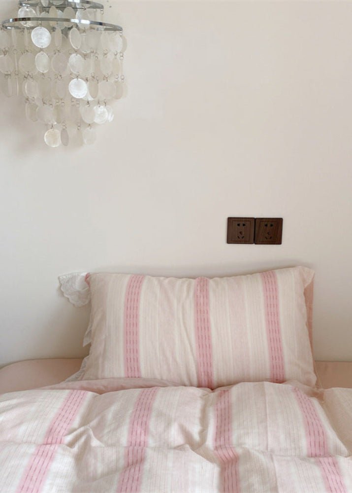 Cecilia Lace Ruffle Double Gauze Striped Bedding Set / Purple