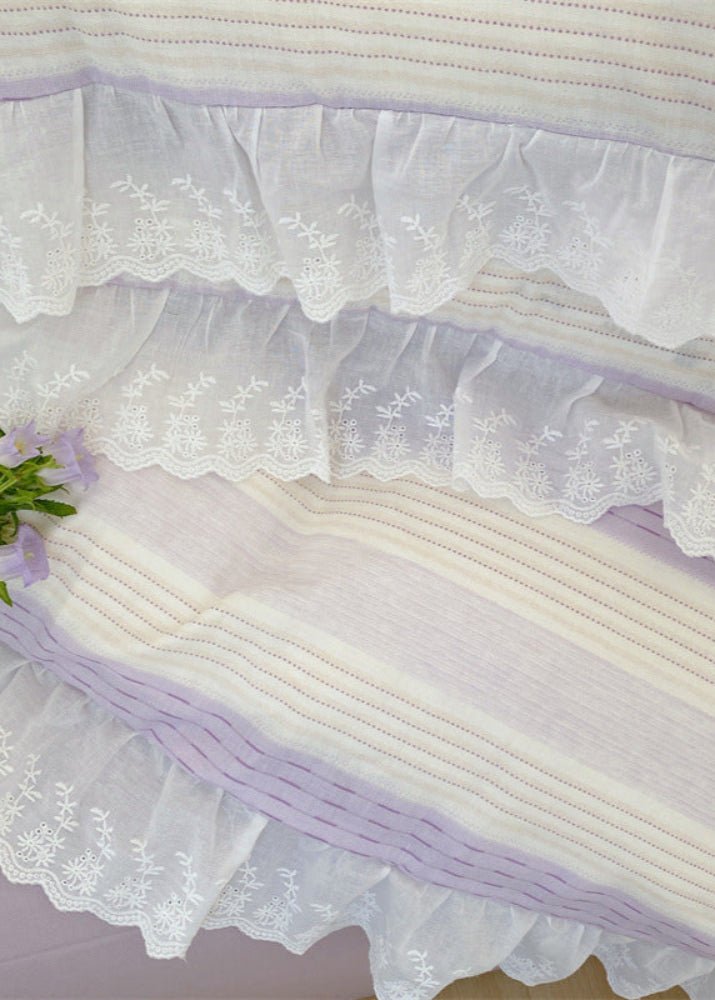 Cecilia Lace Ruffle Double Gauze Striped Bedding Set / Purple