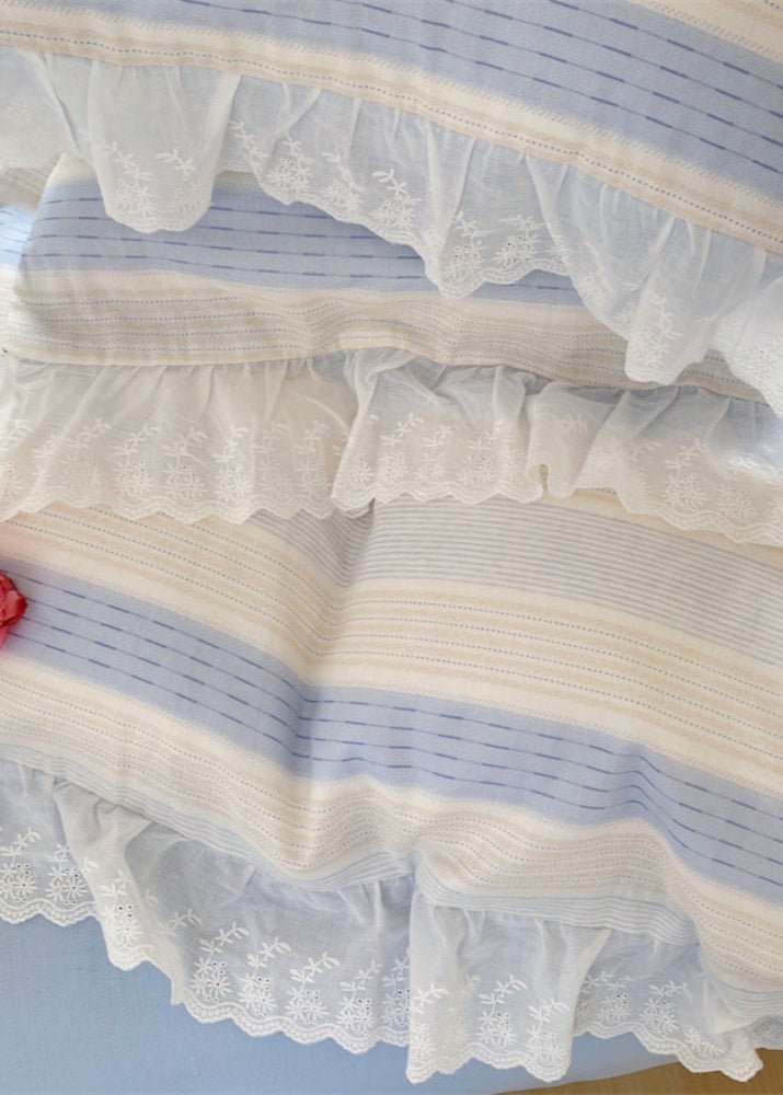 Cecilia Lace Ruffle Double Gauze Striped Bedding Set / Purple