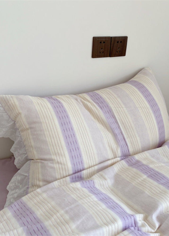 Cecilia Lace Ruffle Double Gauze Striped Bedding Set / Blue