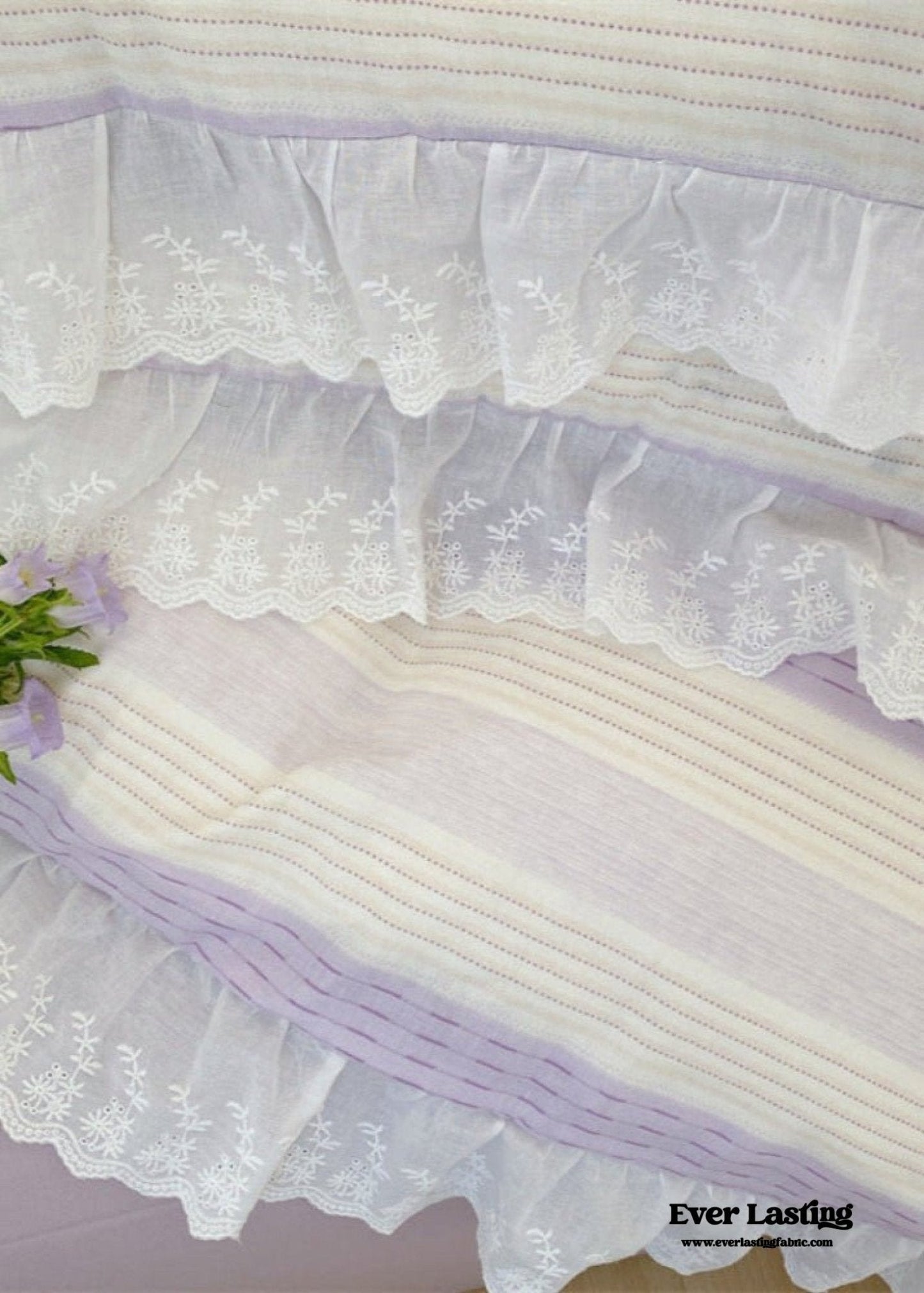 Cecilia Lace Ruffle Double Gauze Striped Bedding Set / Pink