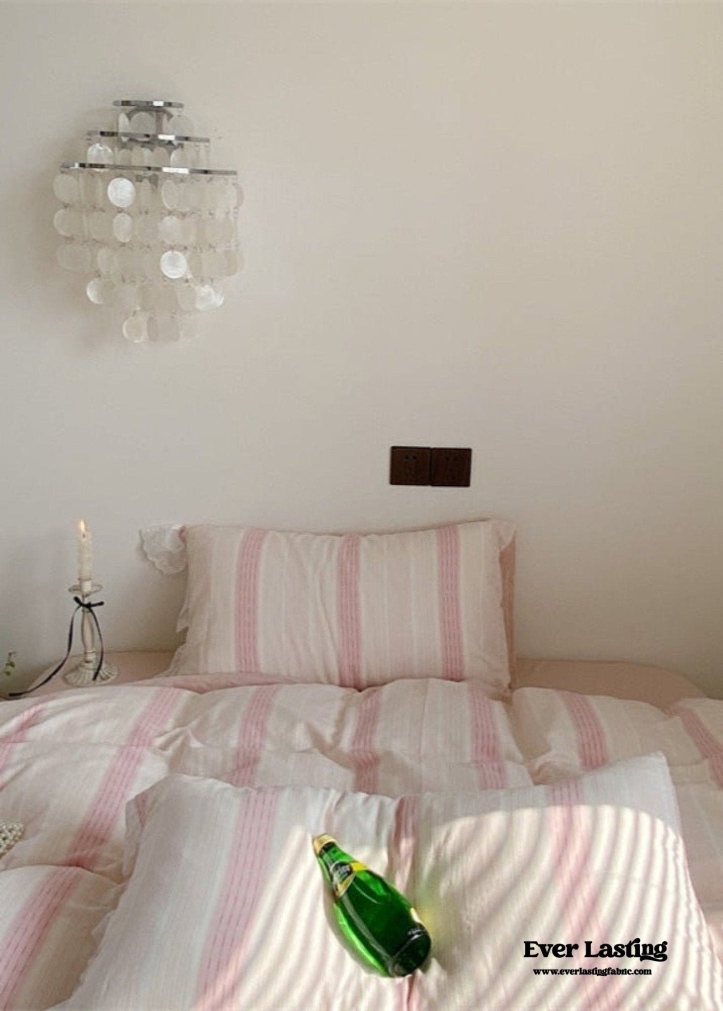 Cecilia Lace Ruffle Double Gauze Striped Bedding Set / Pink