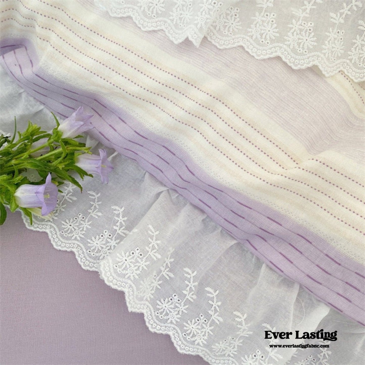 Cecilia Lace Ruffle Double Gauze Striped Bedding Set / Pink