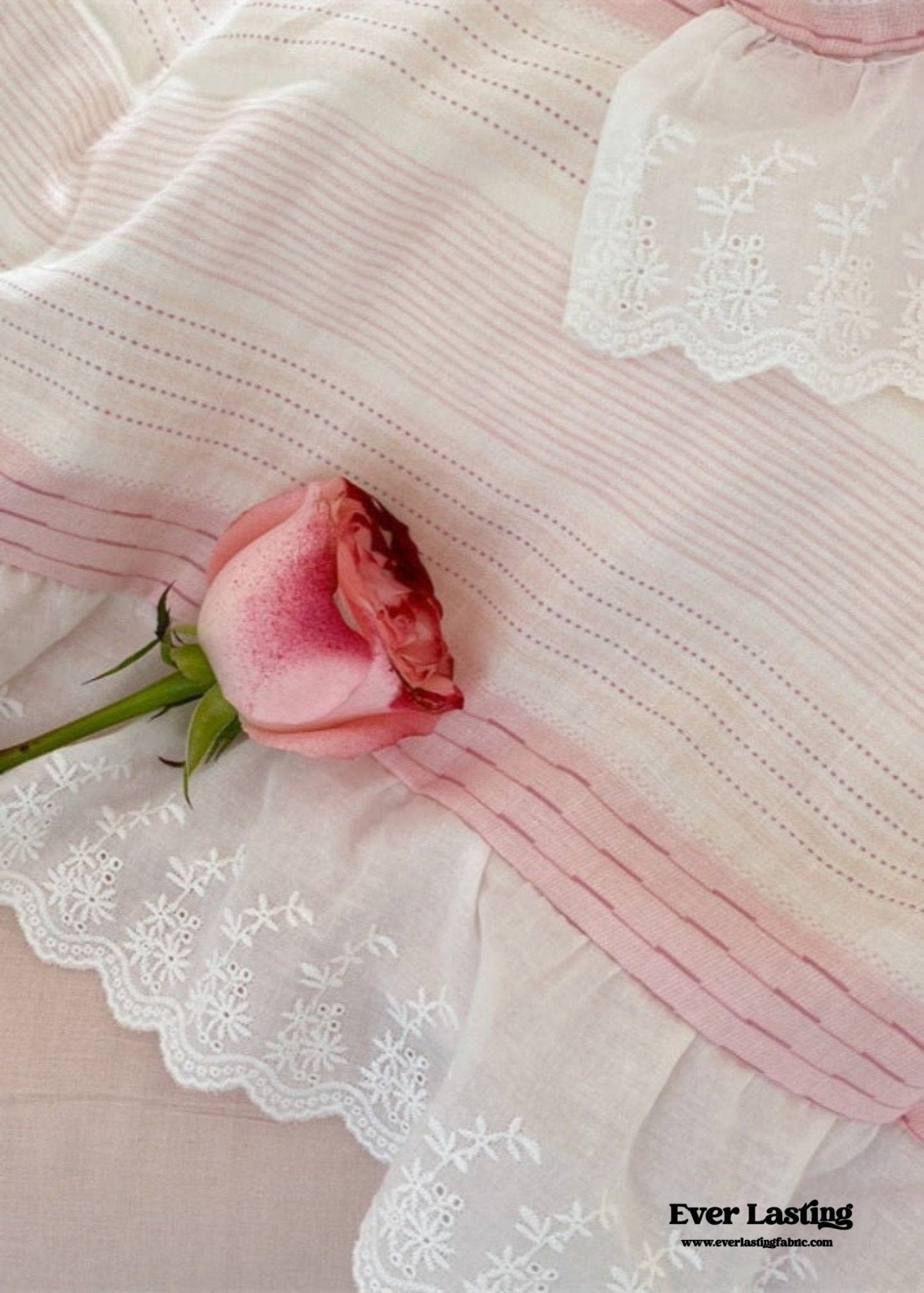 Cecilia Lace Ruffle Double Gauze Striped Bedding Set / Pink