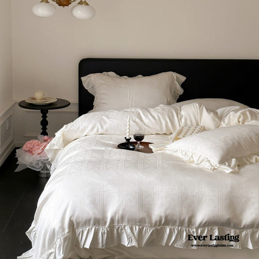 Coquette Tencel Silky Ruffle Bedding Set / White