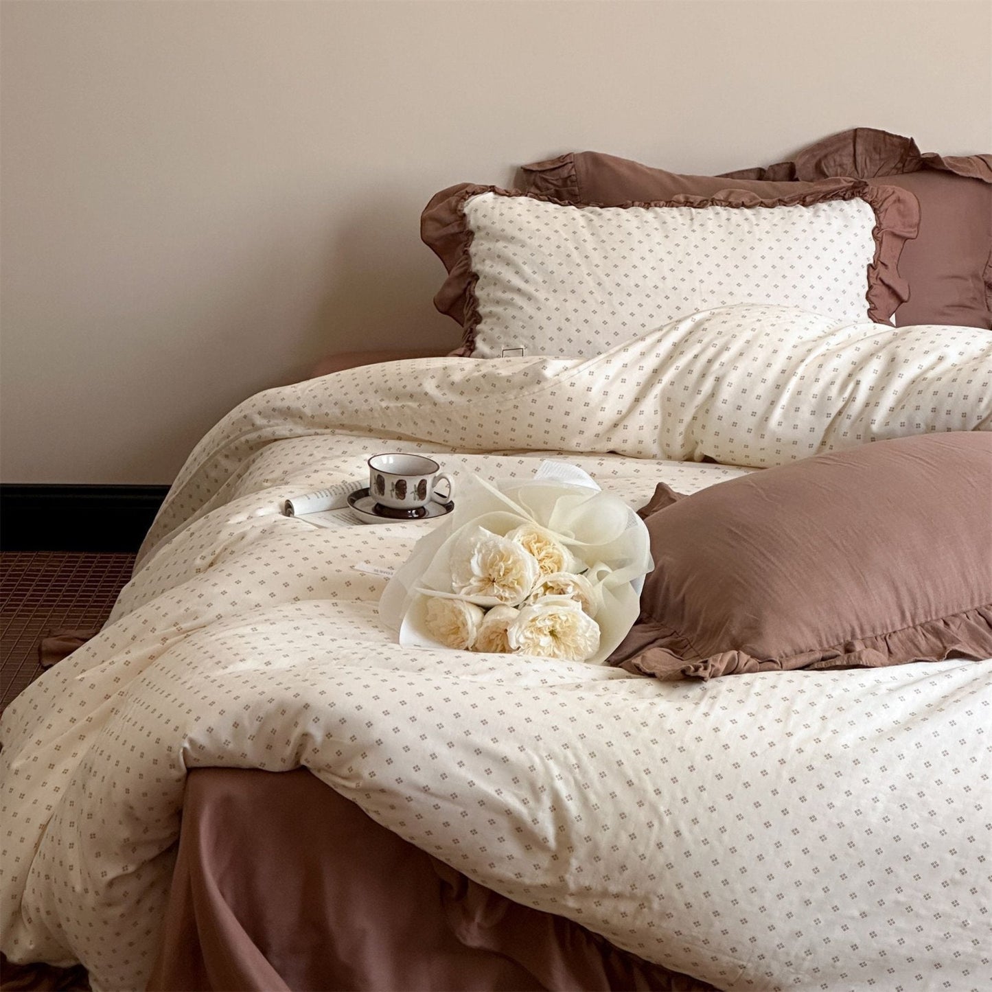 Cottage Inspired Ruffle Bedding Set / Ash Blue