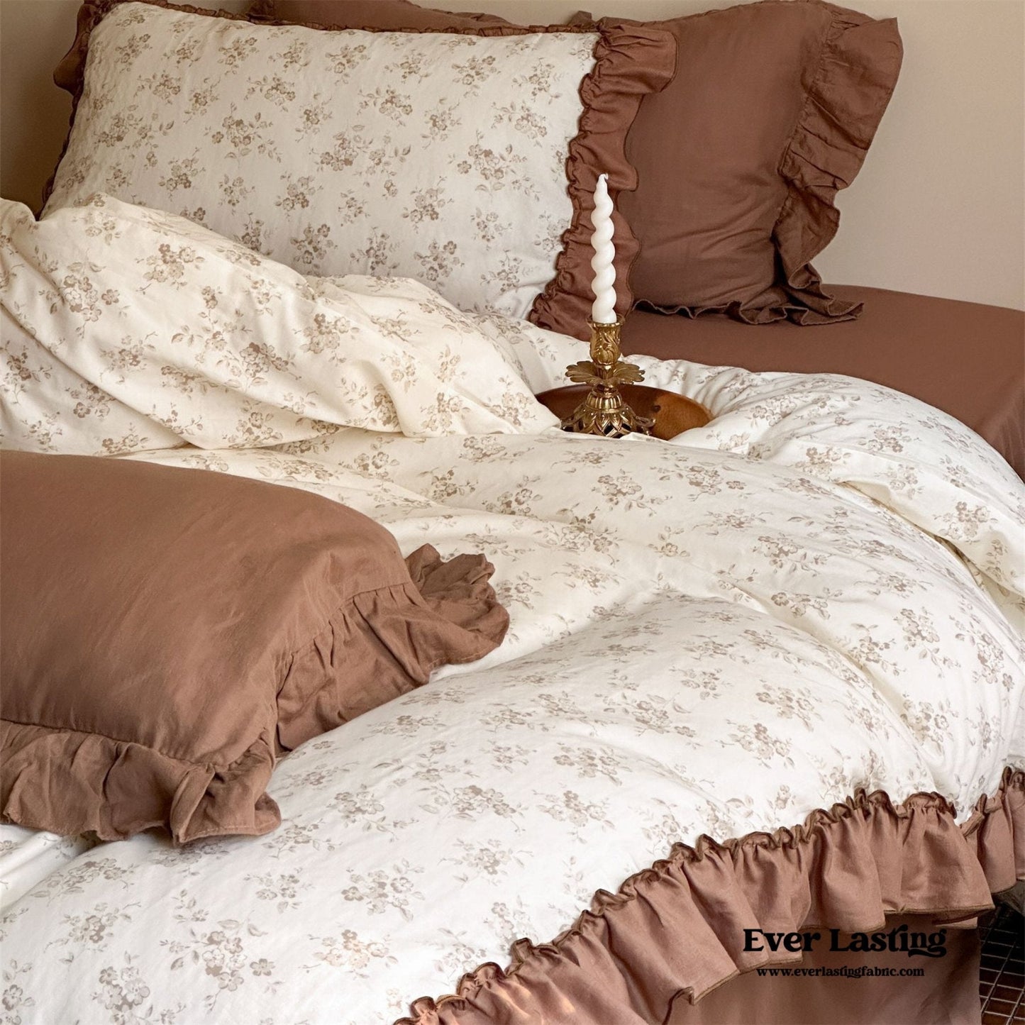 Cottage Inspired Ruffle Bedding Set / Ash Blue