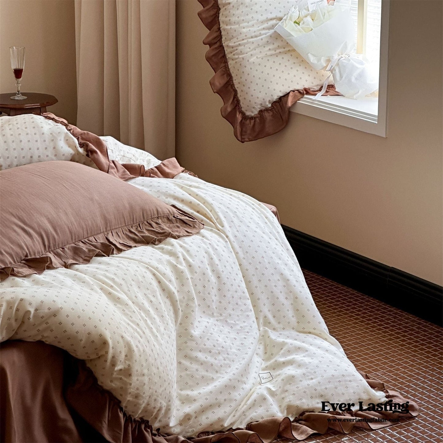 Cottage Inspired Ruffle Bedding Set / Ash Blue