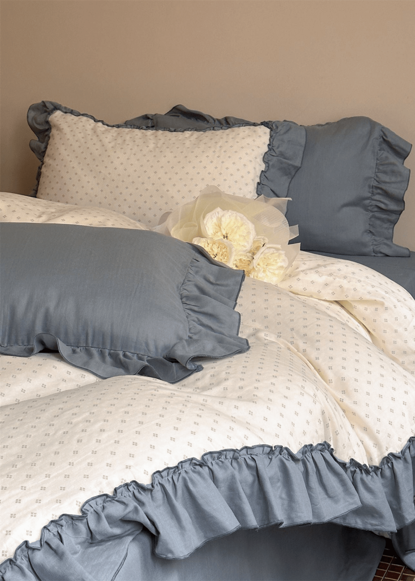 Cottage Inspired Ruffle Bedding Set / Soft Blue