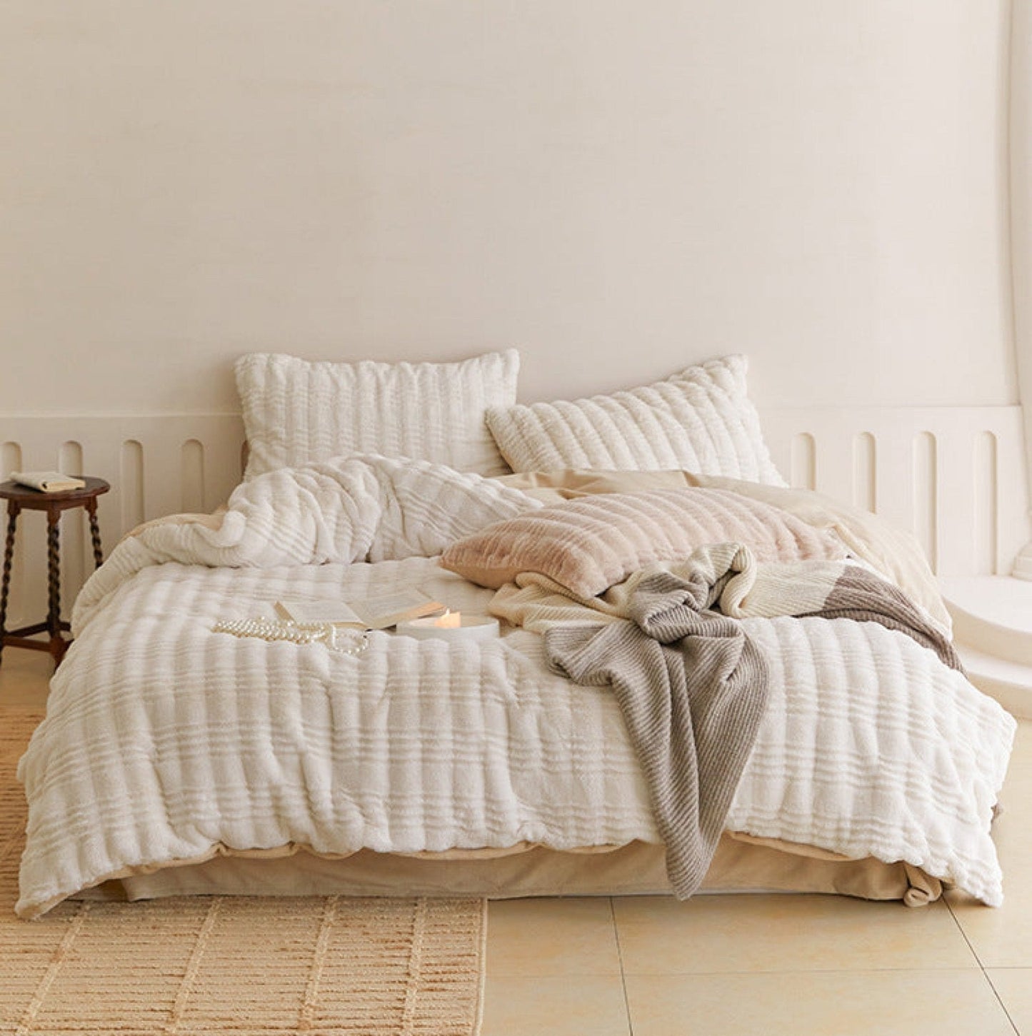 Cozy Earth Tone Milk Velvet Bedding Set / Beige Khaki