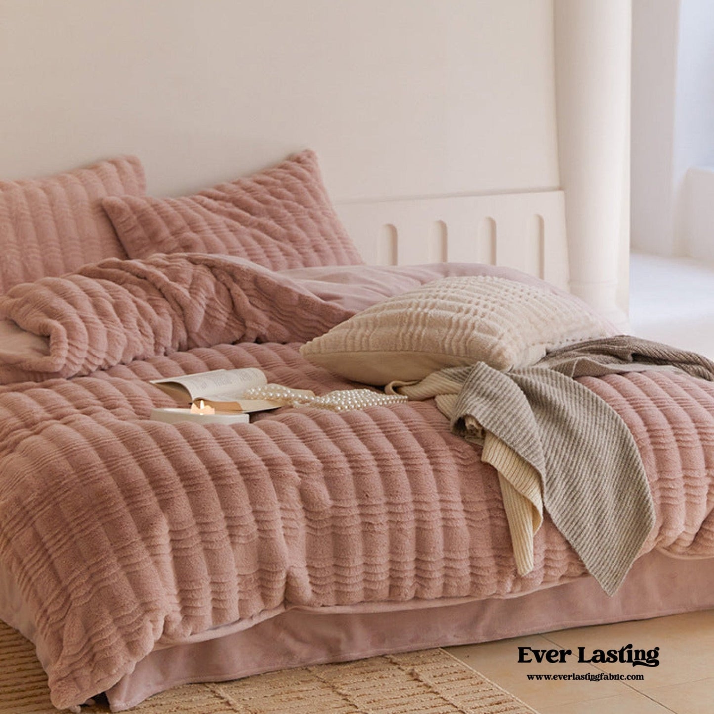 Cozy Earth Tone Milk Velvet Bedding Set / Beige Khaki
