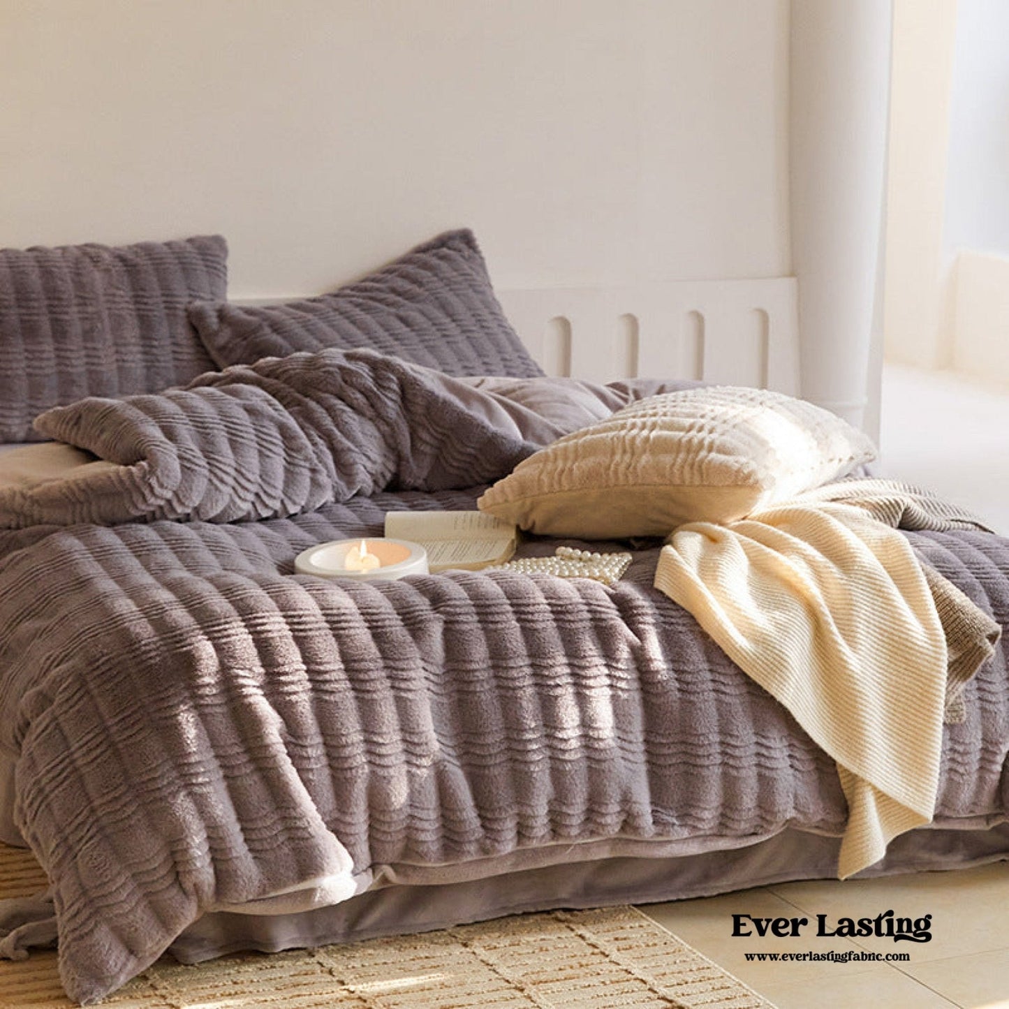 Cozy Earth Tone Milk Velvet Bedding Set / Beige Khaki