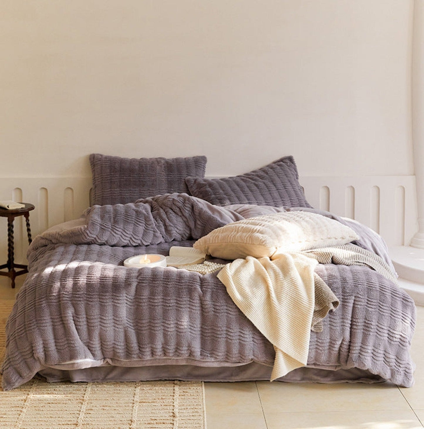 Cozy Earth Tone Milk Velvet Bedding Set / Beige Khaki
