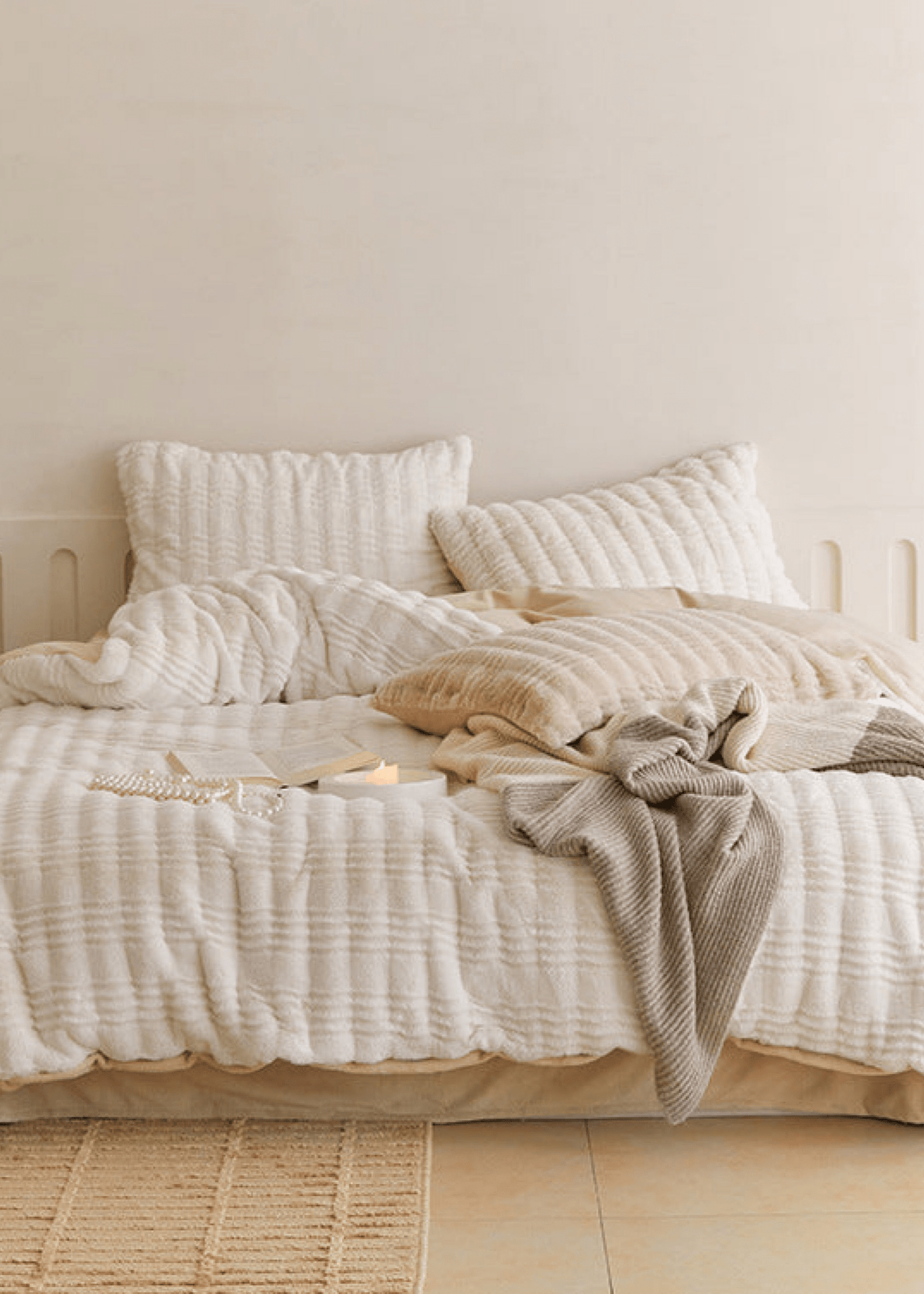 Cozy Earth Tone Milk Velvet Bedding Set / Beige Khaki