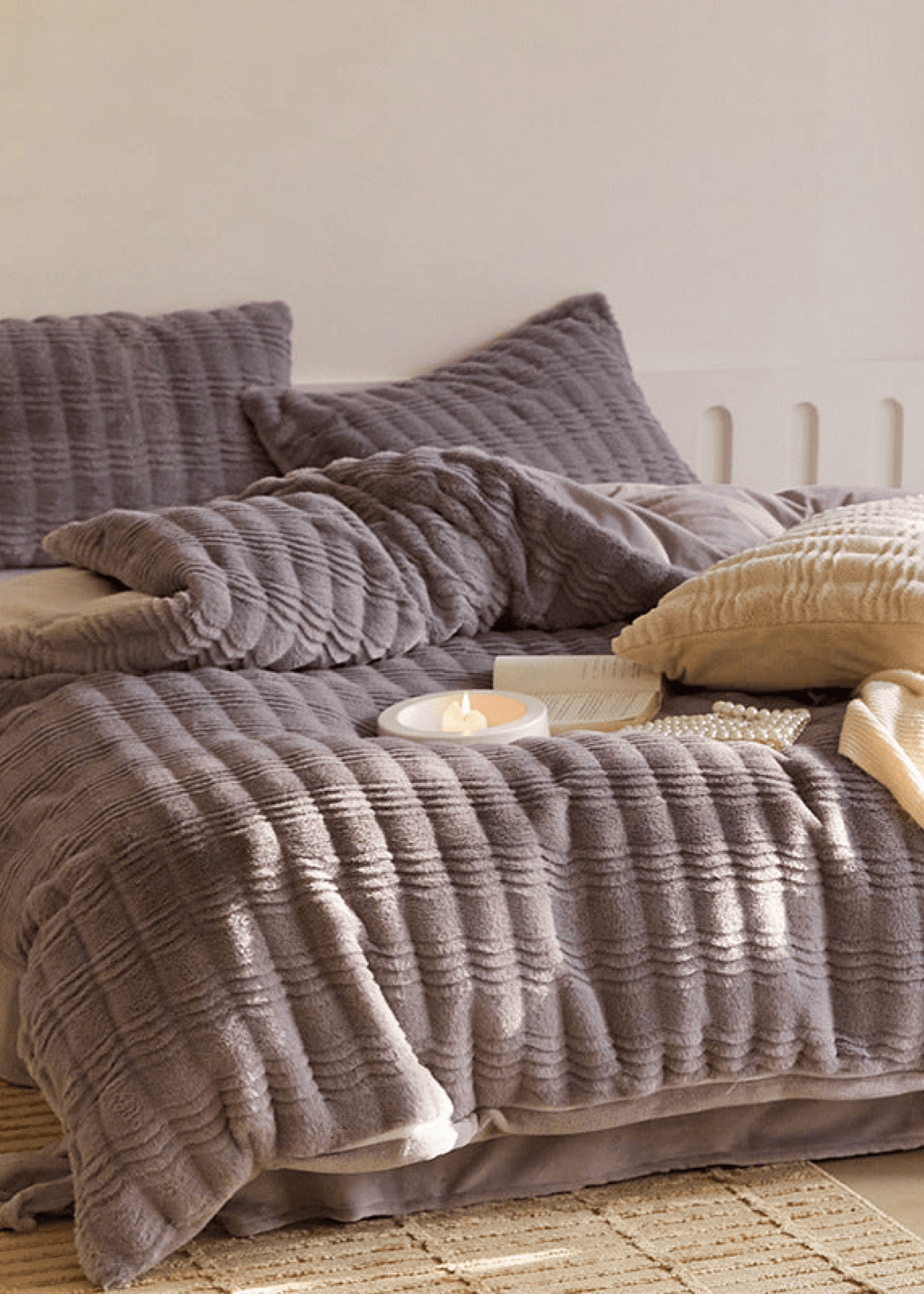 Cozy Earth Tone Milk Velvet Bedding Set / Pink