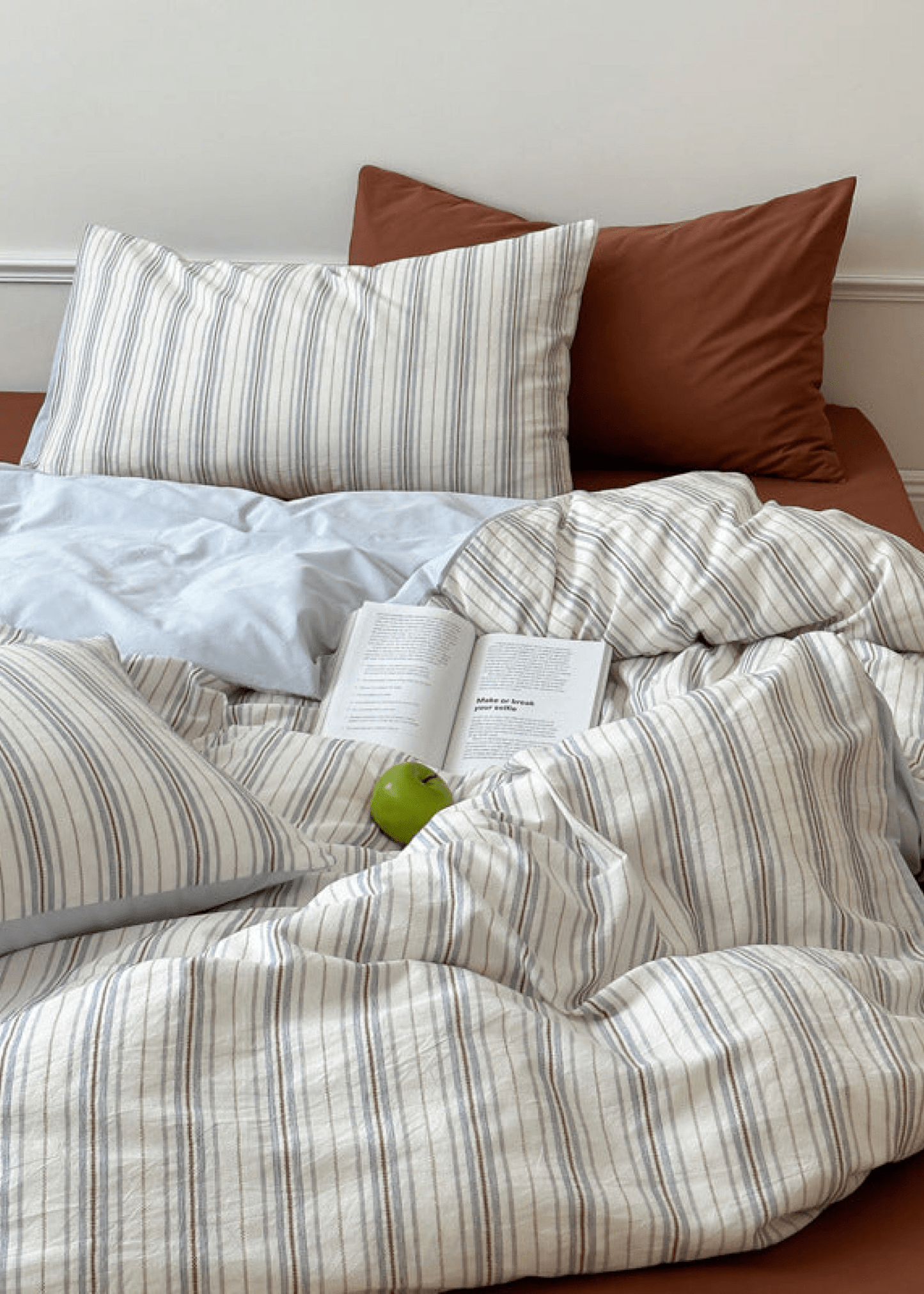 Cozy Pastel Striped Washed Cotton Duvet Cover / Pink