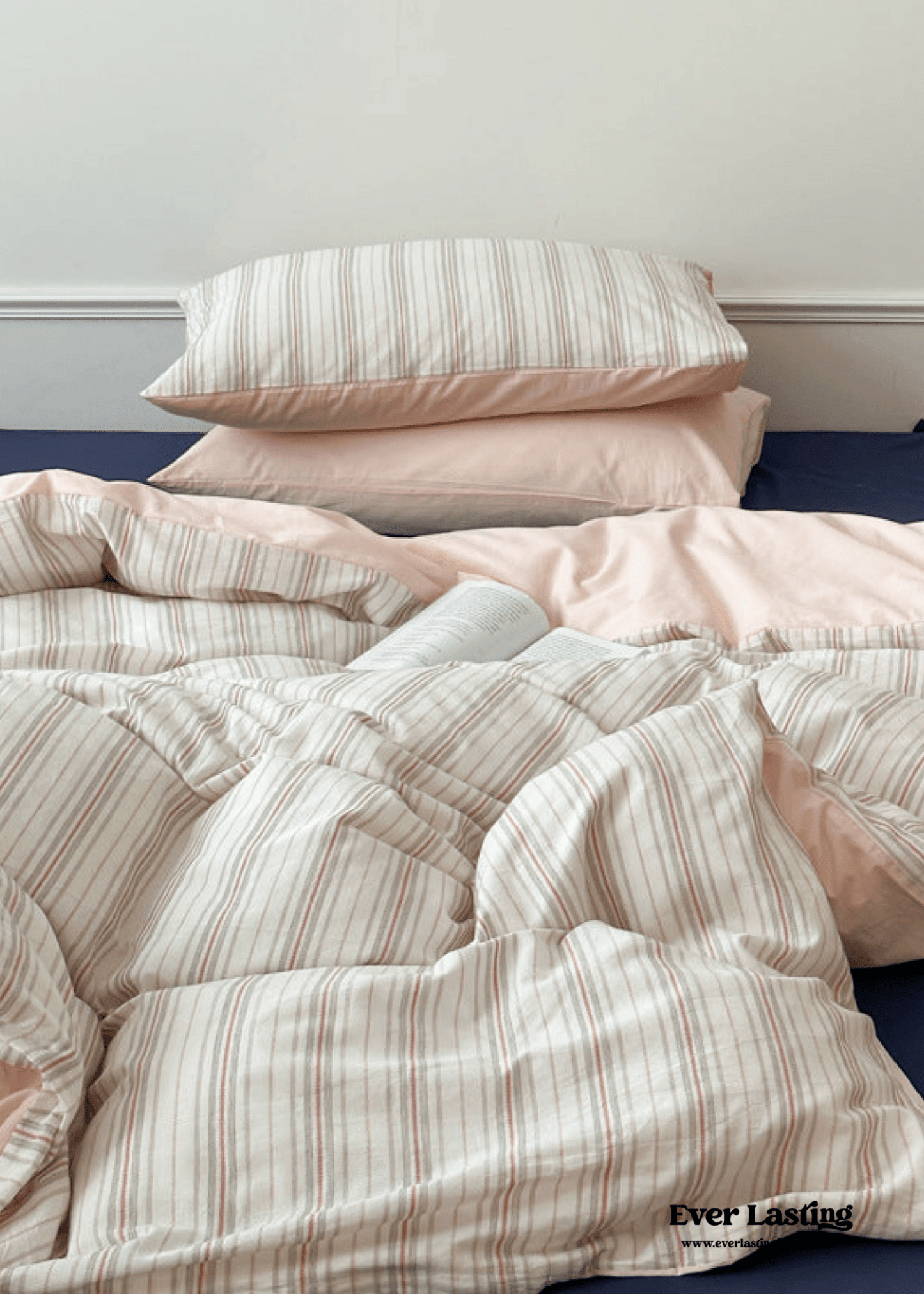 Cozy Pastel Striped Washed Cotton Duvet Cover / Blue