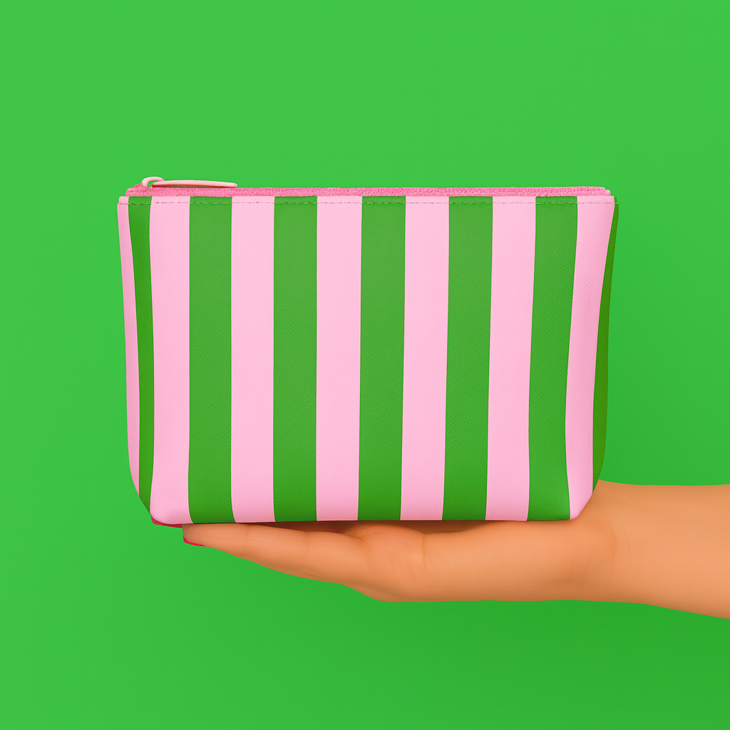 Pink & Green Striped Pouch