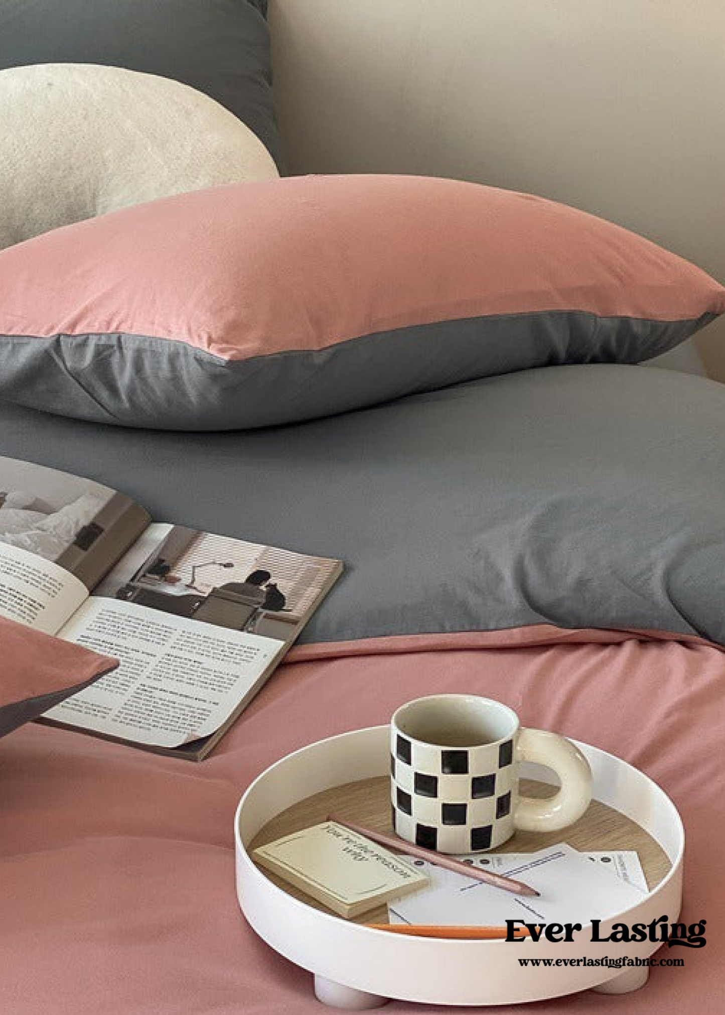 Duo Earth Tone Jersey Knit Bedding Set / White Beige