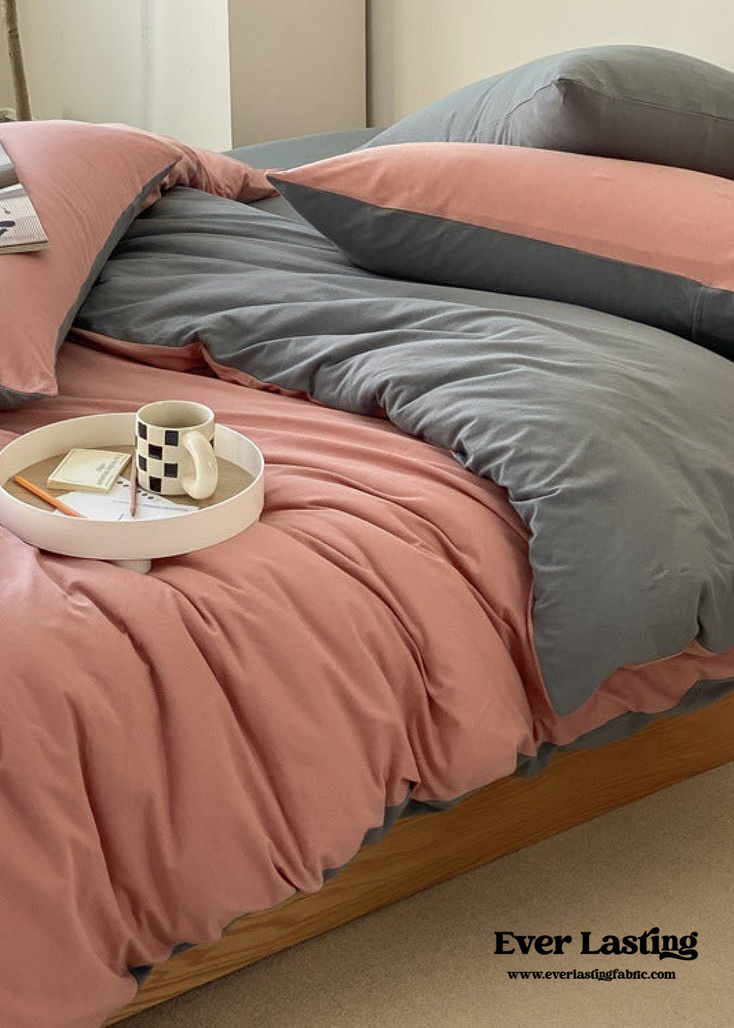 Duo Earth Tone Jersey Knit Bedding Set / Pink Beige