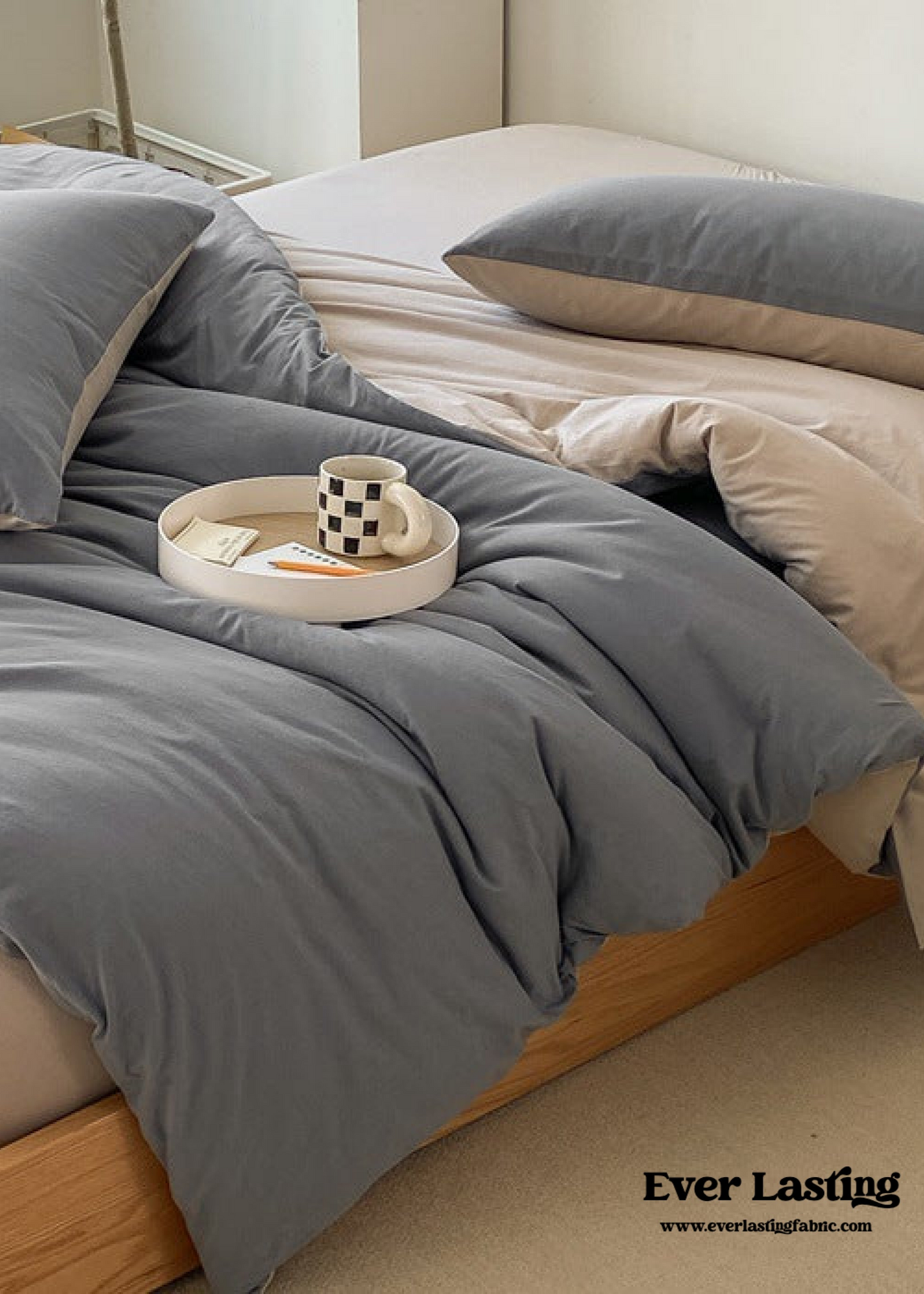 Duo Earth Tone Jersey Knit Bedding Set / White Beige