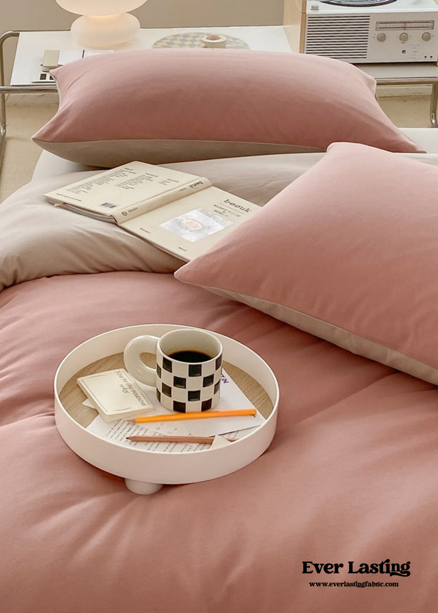 Duo Earth Tone Jersey Knit Bedding Set / Pink Beige
