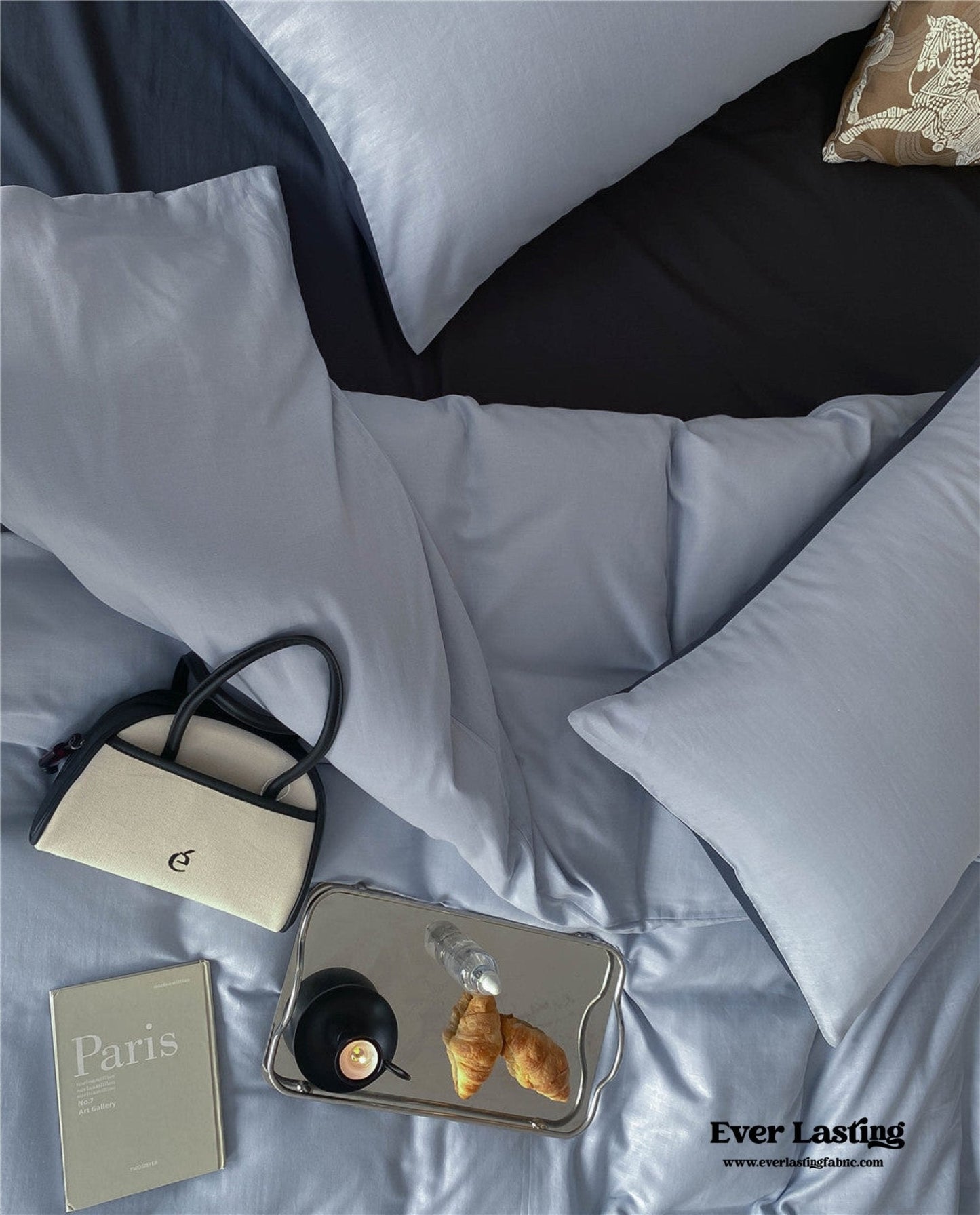 DUO Minimal Double Layer Washed Cotton Bedding Set / Khaki + Brown